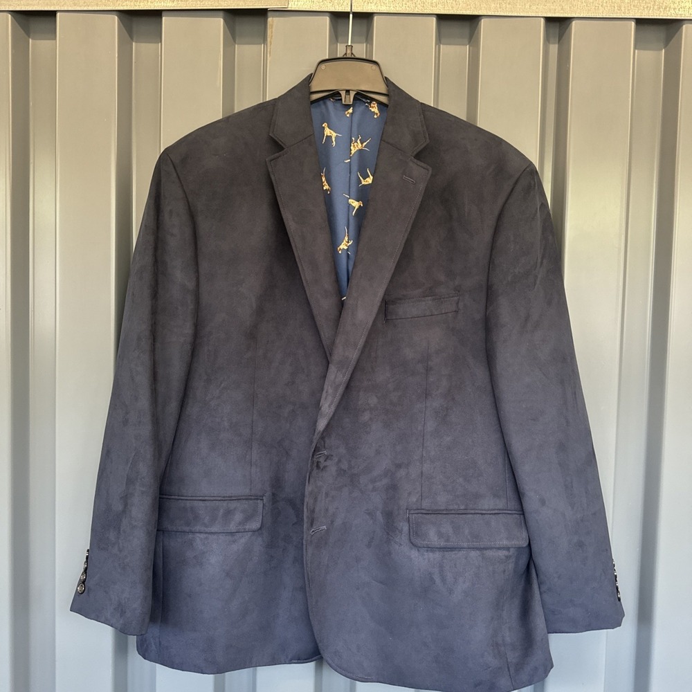 Lauren Ralph Lauren Navy Blue Velvet Men's Blazer 48R Hunting Dog Lining
